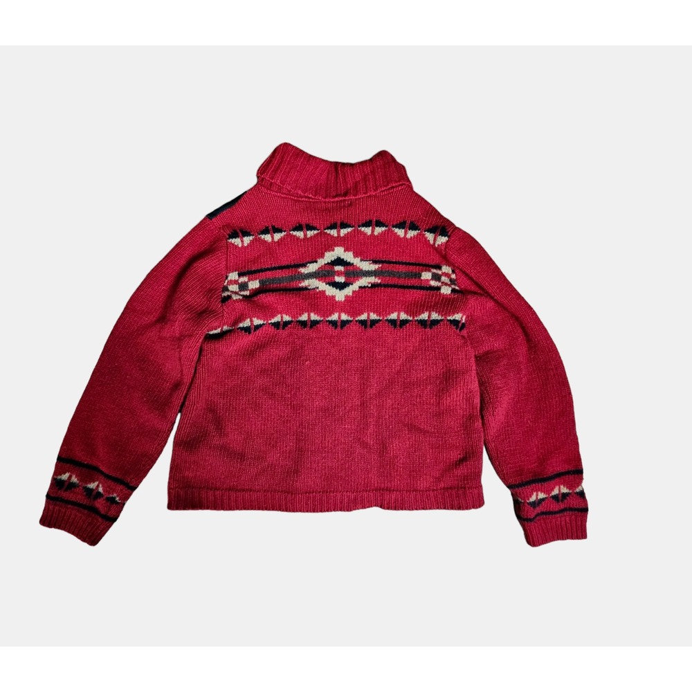 Pendleton Aztec Lambs wool Knit Suede Leather Snap Front Jacket L Red Black VTG‎